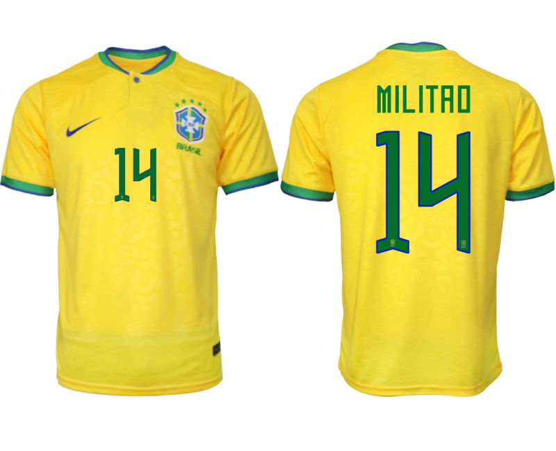 Men 2022 World Cup National Team Brazil home aaa version yellow #14 Soccer Jersey